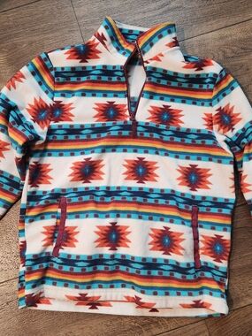 Kids' Aztec Quarter-Zip Fleece Pullover - White / Teal / Orange